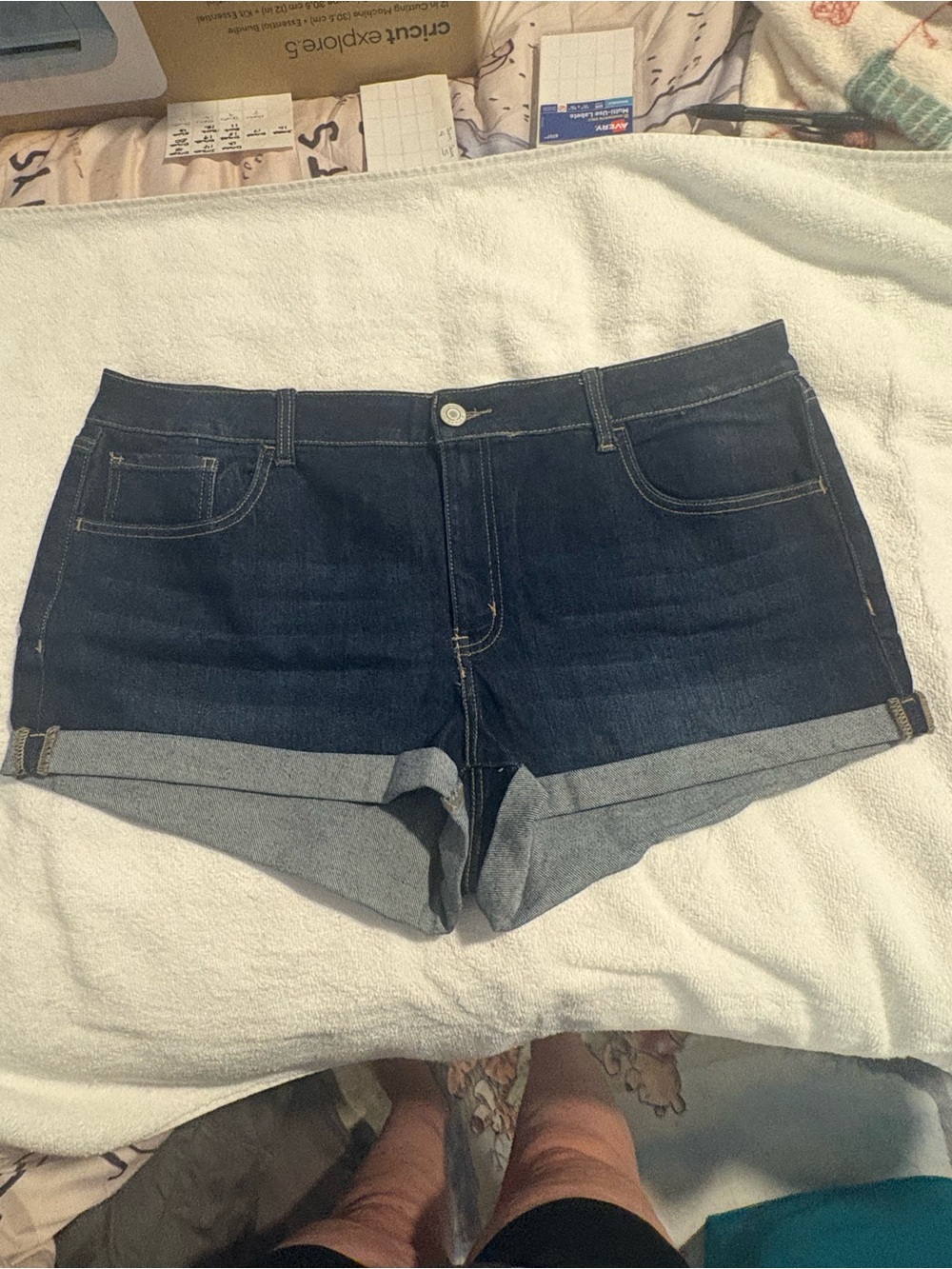 SO Dark Blue Rolled-Hem Denim Shorts